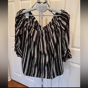 NWT‎ Lane Bryant Black White Stripes Off-The-Shoulders Blouse 14/16 #49